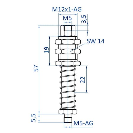 Fipa Spring leveler, travel = 20 mm, M5-male 50.122